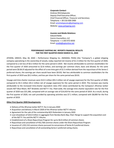 Vorschaubild Performance Shipping
 Quartalsbericht 2020-q1