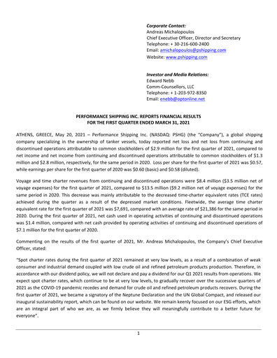 Vorschaubild Performance Shipping
 Quartalsbericht 2021-q1