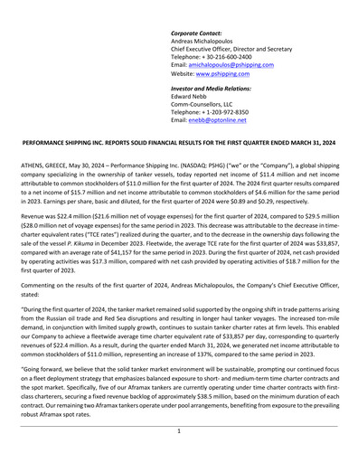 Vorschaubild Performance Shipping
 Quartalsbericht 2024-q1