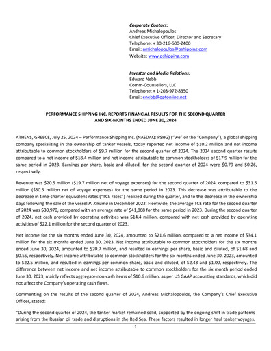 Vorschaubild Performance Shipping
 Quartalsbericht 2024-q2