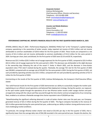 Vorschaubild Performance Shipping
 Quartalsbericht 2025-q1
