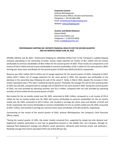 Vorschaubild Performance Shipping
 Quartalsbericht 2025-q2