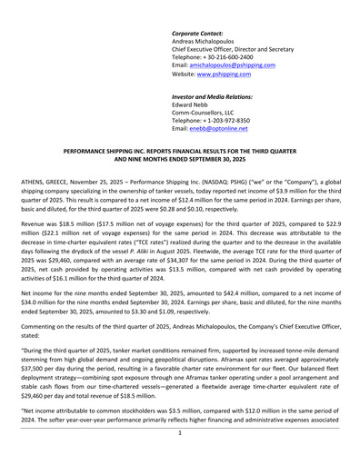 Vorschaubild Performance Shipping
 Quartalsbericht 2025-q3