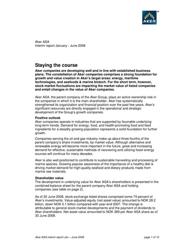 Thumbnail Aker ASA Half-year Report 2008-h1