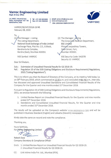 Thumbnail Varroc Quarterly Report 2018-q3