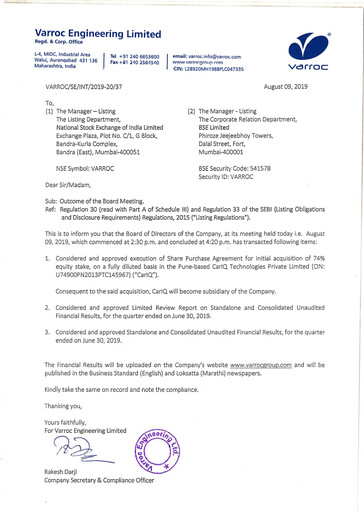 Thumbnail Varroc Quarterly Report 2019-q1