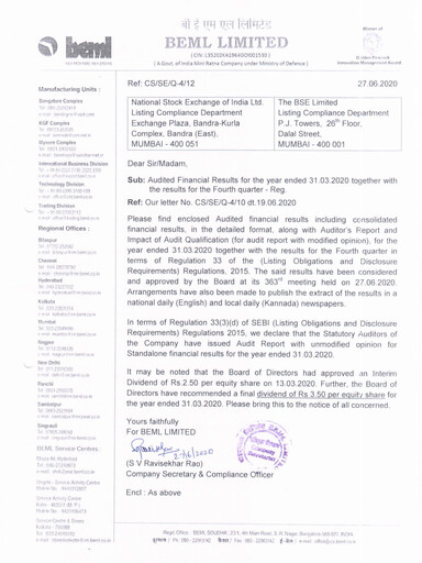 Thumbnail BEML Financial Report 2019-2020