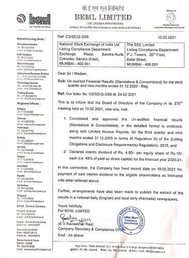 Thumbnail BEML Quarterly Report 2020-q3