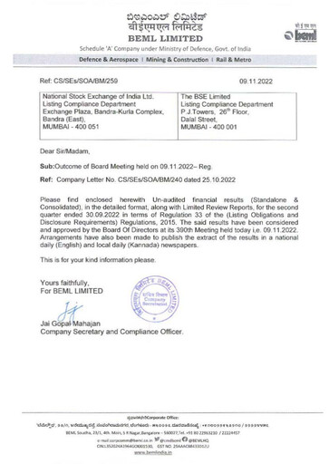 Thumbnail BEML Quarterly Report 2022-q2