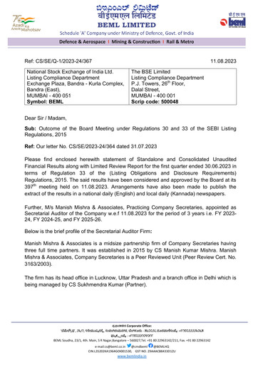 Thumbnail BEML Quarterly Report 2023-q1