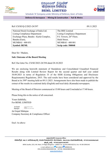 Thumbnail BEML Quarterly Report 2023-q2