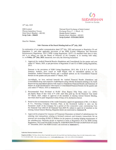 Miniature Sudarshan Chemical Bilan financier 2024-2025