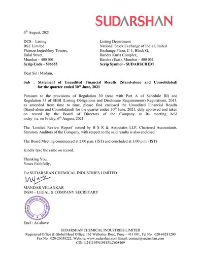 Thumbnail Sudarshan Chemical Quarterly Report 2021-q1
