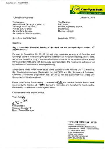 Thumbnail Karur Vysya Bank
 Quarterly Report 2023-q2