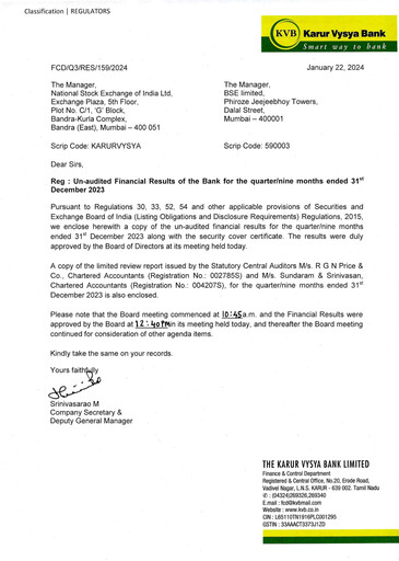 Thumbnail Karur Vysya Bank
 Quarterly Report 2023-q3