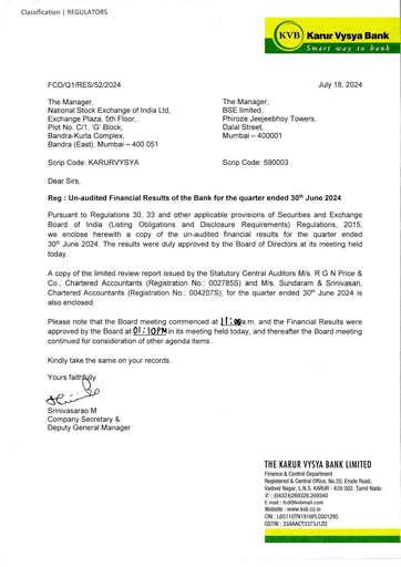 Thumbnail Karur Vysya Bank
 Quarterly Report 2024-q1