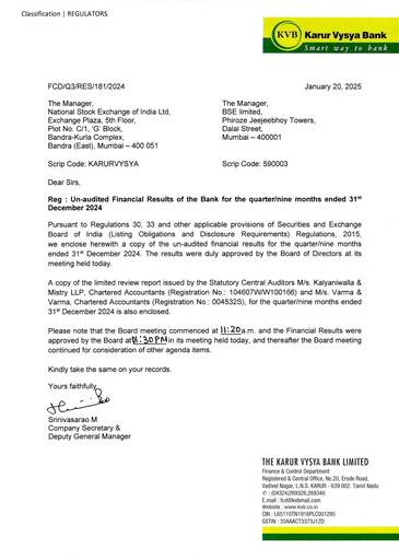 Thumbnail Karur Vysya Bank
 Quarterly Report 2024-q3