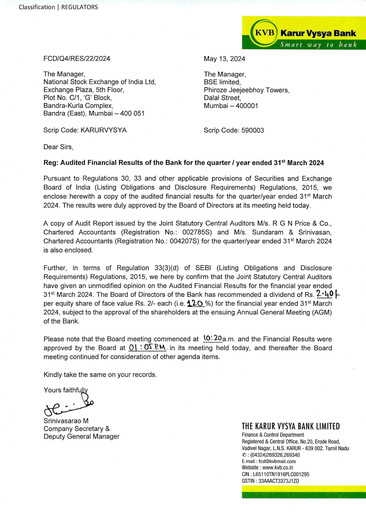 Thumbnail Karur Vysya Bank
 Quarterly Report 2024-q4