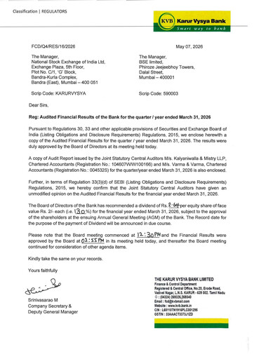 Thumbnail Karur Vysya Bank
 Quarterly Report 2026-q4