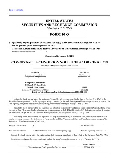 Thumbnail Cognizant Technology Solutions  Quarterly Report 2015-q3