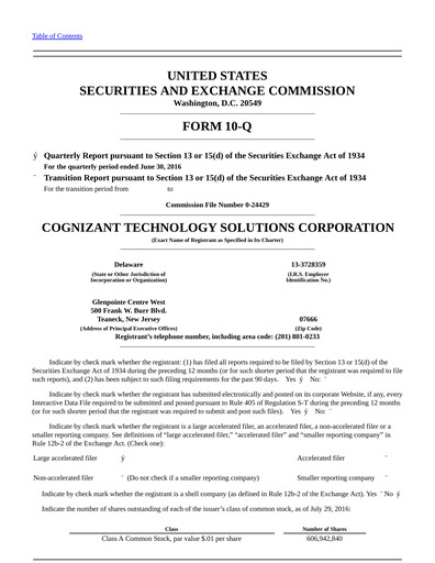 Thumbnail Cognizant Technology Solutions  Quarterly Report 2016-q2