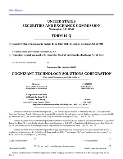 Thumbnail Cognizant Technology Solutions  Quarterly Report 2016-q3