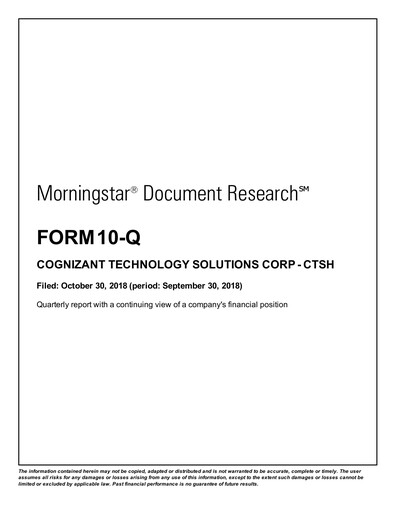 Thumbnail Cognizant Technology Solutions  Quarterly Report 2018-q3