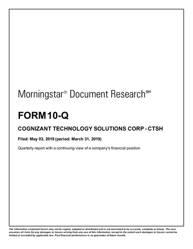 Thumbnail Cognizant Technology Solutions  Quarterly Report 2019-q1