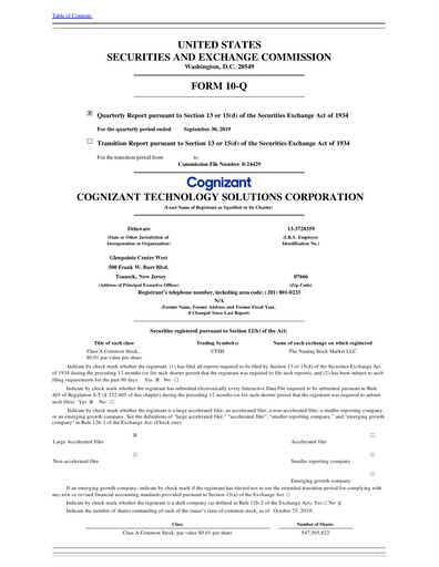 Thumbnail Cognizant Technology Solutions  Quarterly Report 2019-q3