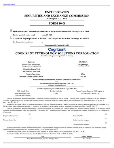 Thumbnail Cognizant Technology Solutions  Quarterly Report 2020-q2