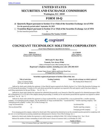 Thumbnail Cognizant Technology Solutions  Quarterly Report 2022-q3