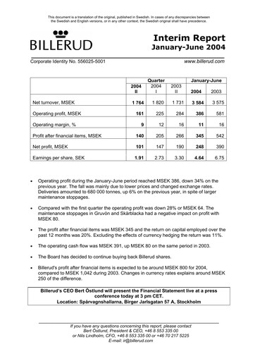Thumbnail BillerudKorsnäs Half-year Report 2004-h1