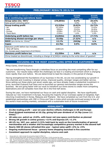 Thumbnail Tesco Financial Report 2014