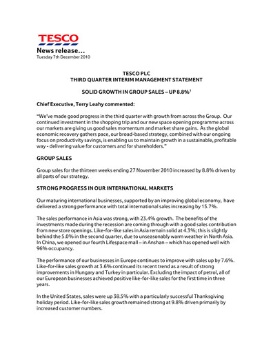 Thumbnail Tesco Quarterly Report 2011-q3