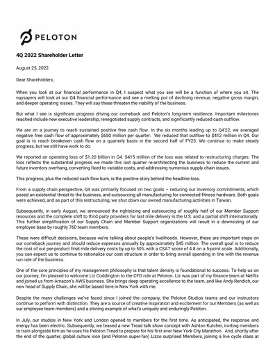 Miniature Peloton Rapport trimestriel 2022-q4