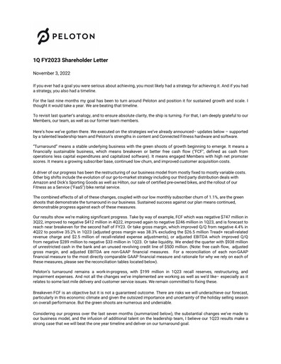 Miniature Peloton Rapport trimestriel 2023-q1