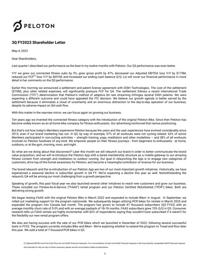 Miniature Peloton Rapport trimestriel 2023-q3