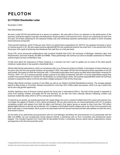 Miniature Peloton Rapport trimestriel 2024-q1