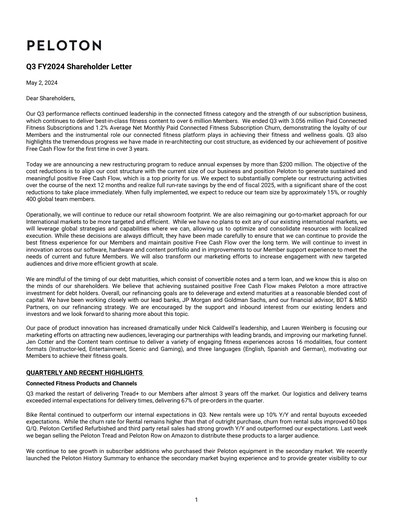 Miniature Peloton Rapport trimestriel 2024-q3