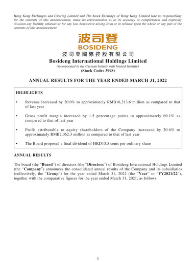 Miniature Bosideng Rapport financier 2021-2022