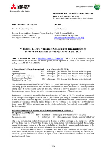 Thumbnail Mitsubishi Electric Financial Statement 2017-h1
