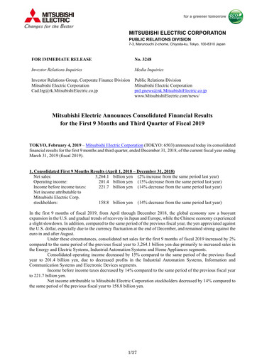 Thumbnail Mitsubishi Electric Financial Statement 2019-9m