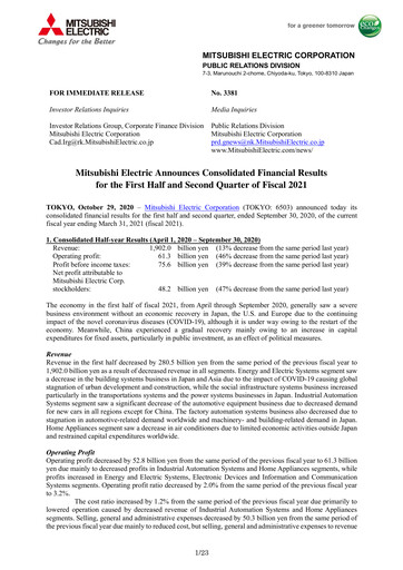 Thumbnail Mitsubishi Electric Financial Statement 2021-h1