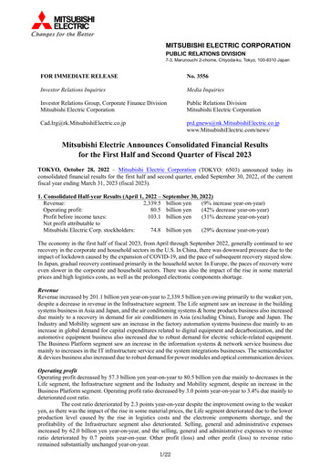 Thumbnail Mitsubishi Electric Financial Statement 2023-h1