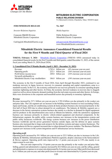 Thumbnail Mitsubishi Electric Financial Statement 2024-9m