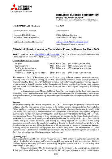 Thumbnail Mitsubishi Electric Financial Statement 2024