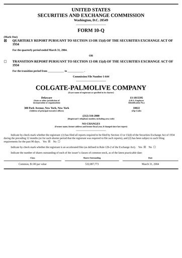 Thumbnail Colgate-Palmolive Quarterly Report 2004-q1