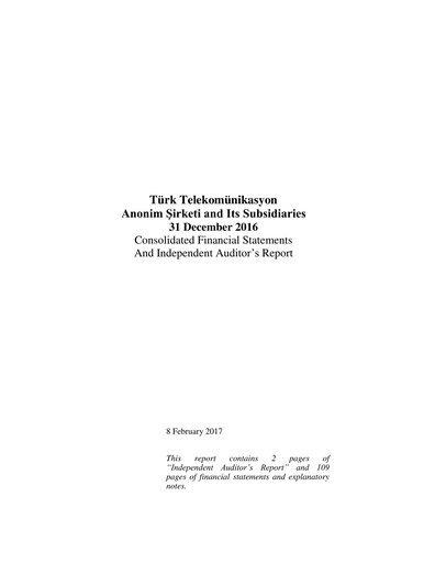 Thumbnail Türk Telekom
 Financial Statement 2016