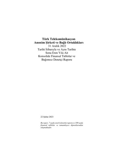Thumbnail Türk Telekom
 Financial Statement 2022