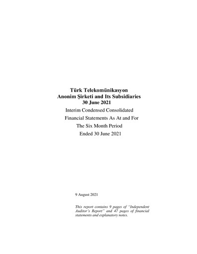 Thumbnail Türk Telekom
 Half-year Report 2021-h1